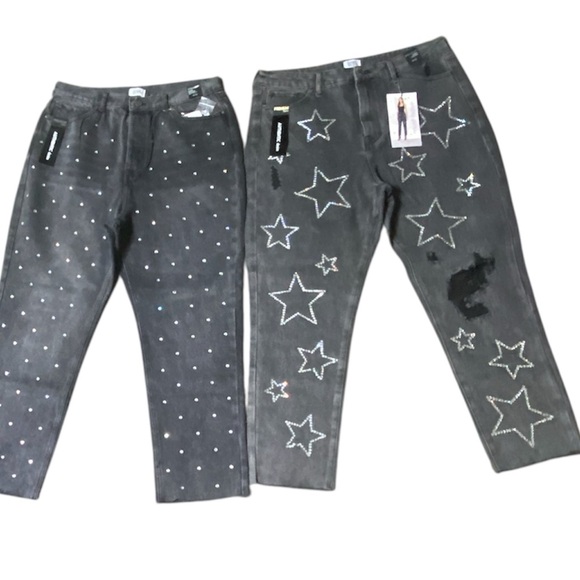 * Simple Society 15/32 2 pair jeans Super High Rise Straight Black Crop Jeans - Picture 1 of 16